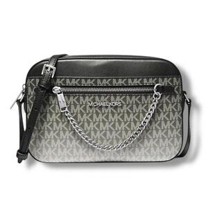 NWT - MICHAEL KORS OMBRE BLACK/GRAY/WHITE JETSET LARGE LOGO MSRP $398